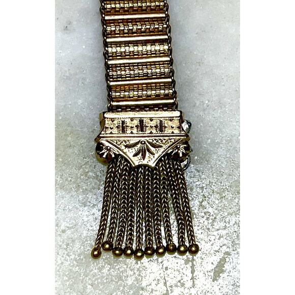 Antique Victorian Etruscan Revival Tassel Slide Bracelet Seed Pearl Gold Filled - Picture 7 of 16